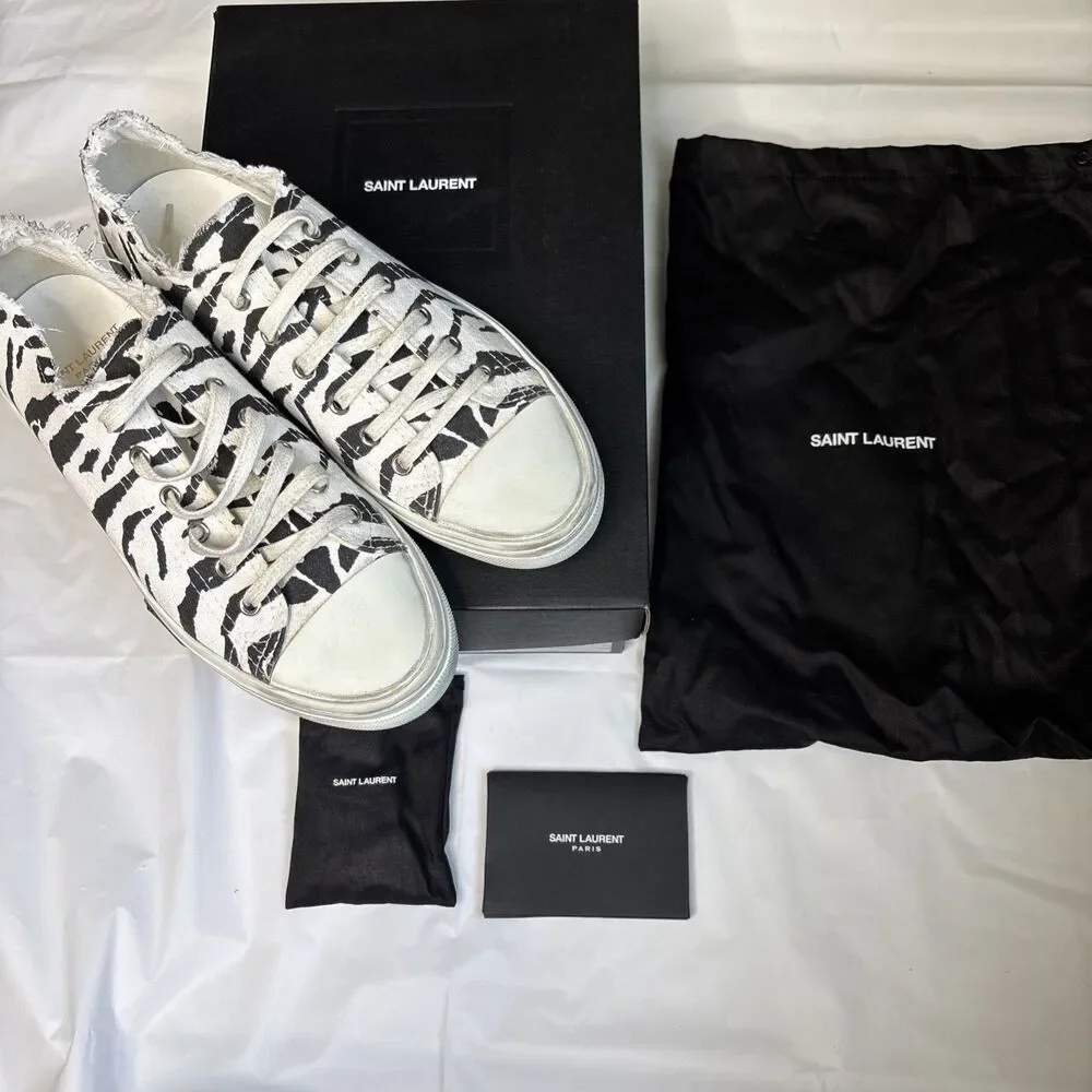 Saint Laurent Paris Zebra Print Low Top Sneakers Canvas Shoes New Box Dust Bag